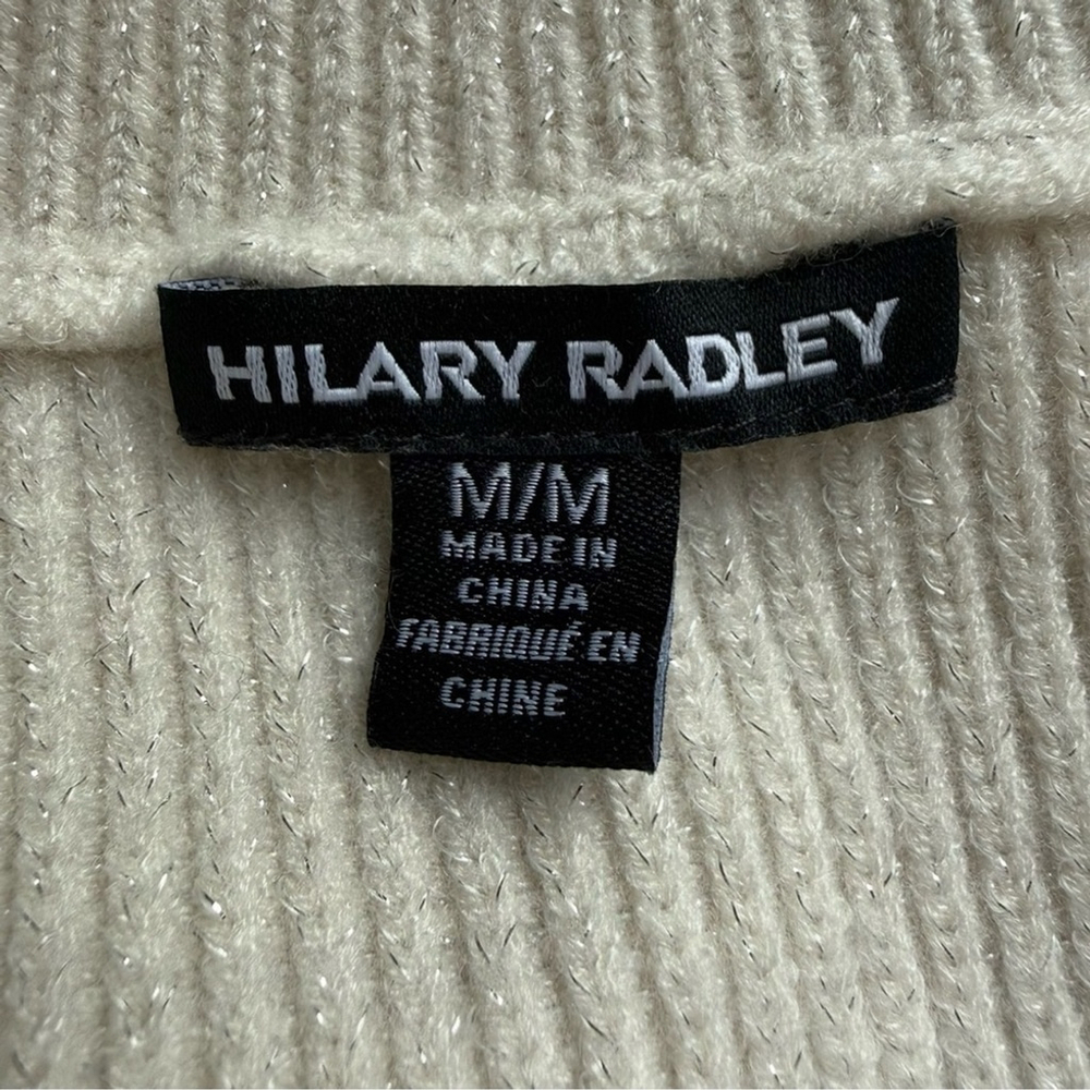 Hilary Radley V-Neck Cream & Silver Metallic Sweater Size M Shimmer Neutral - Picture 4 of 14